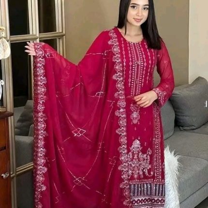 Unstitched Fully luxry shipon Fabric strobery ,luxery shipon Dupatta Computer Embroidery with sequince Work Free Size Exclusive Designer party waer/Latest Braidal /Awsome Dress Collection for Women/girls