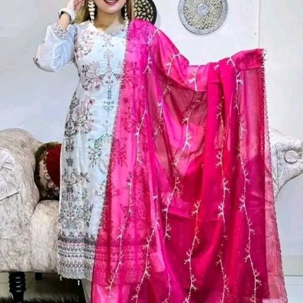 Unstitched Fully luxry shipon Fabric strobery ,luxery shipon Dupatta Computer Embroidery with sequince Work Free Size Exclusive Designer party waer/Latest Braidal /Awsome Dress Collection for Women - Dress For Girls